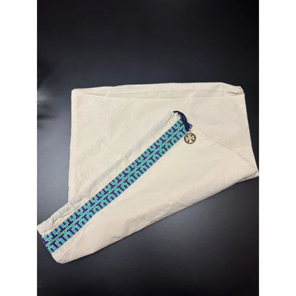 Tory Burch Envelope Pouch Gift Bag & Matching Cotton Dust Bag Set Blue Gold